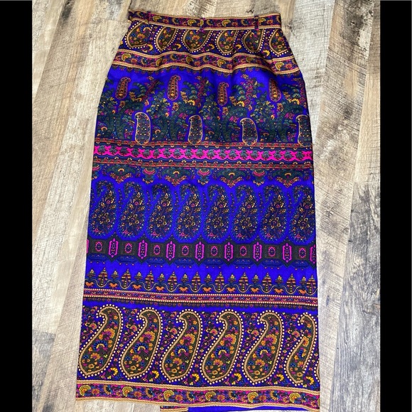 Carlisle Paisley Faux Wrap Skirt Silk wool blend - Picture 2 of 8